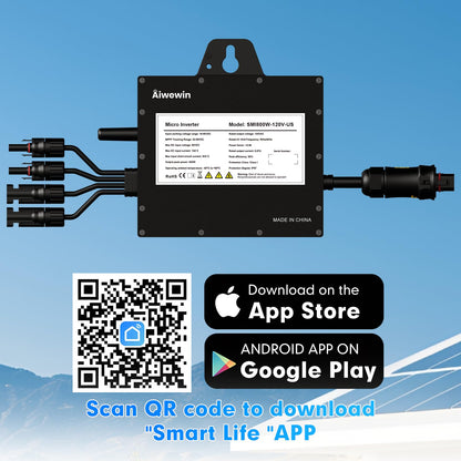Solar Grid Tie Micro Inverter 800W, SMI800W 120V AC Grid-Tied Output with WiFi Smart App Tracking, 96% Efficiency Pure Sine Wave Inverter for Family Residence, Home & Small Business Energy Saving
