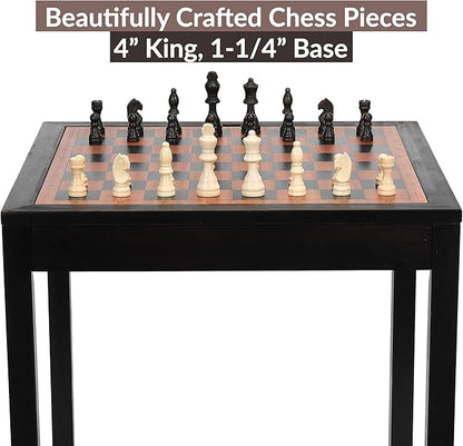 Sterling Games Wooden Chess Table | Chess Checkers and Backgammon 3 in 1 Combo Game Table Furniture Set 25 x 25 4 King Dark Zebra