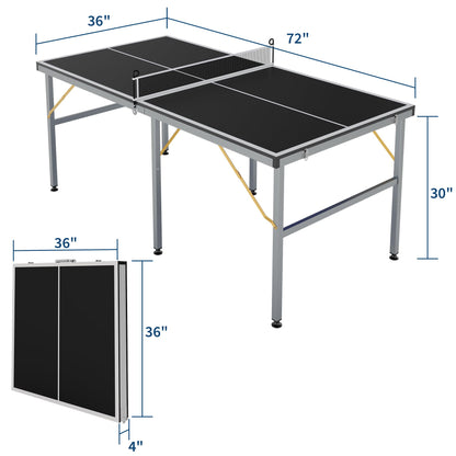 6x3ft Mid-Size Professional Portable Folding Ping Pong Table - Indoor/Outdoor Table Tennis Game Set with Net, 2 Paddles & 4 Balls for Adults and Teens- Quick Assembly