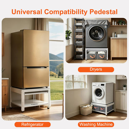 Washer and Dryer Pedestals, 28" L x 28" W Heavy Duty Metal Washer and Dryer Stand Universal Platform, Washer Dryer Pedestal with Basket Shelf, Portable Storage Bag, 4 Silicone Pads, Fit 800lbs, White