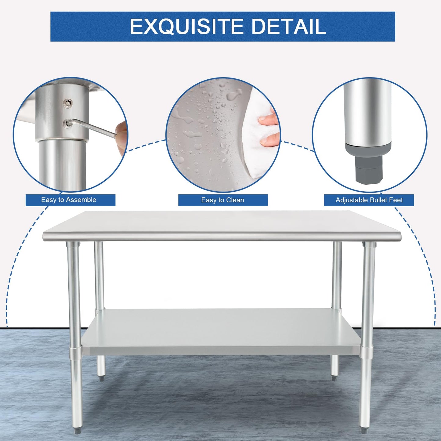 HARDURA Stainless Steel Table 30X48 Inches with Undershelf and Galvanized Legs NSF Heavy Duty Commercial Prep Work Table for Restaurant Kitchen Home and Hotel