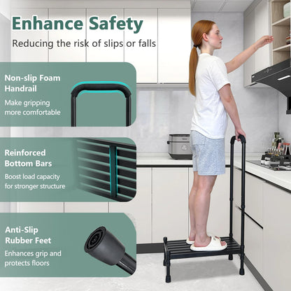 Car Step Stool with Handle for Elderly, Medical Handicap Step Stools with Handrail, Seniors Bed Steps for High Beds, Heavy Duty Metal Stepping Stool with Safety Step Platform, Vehicle Step Up Assist