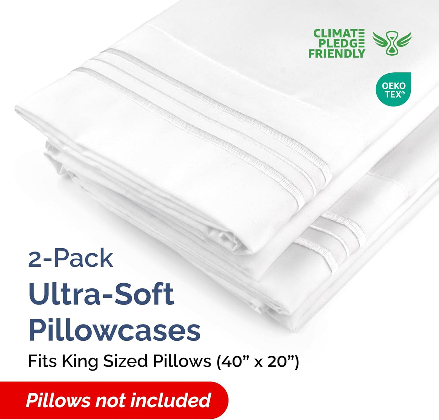 King Pillow Cases by [Brand Name] - Ultra Soft Hotel Quality Covers | Wrinkle-Free & Fade Resistant - 2 Piece Set in White