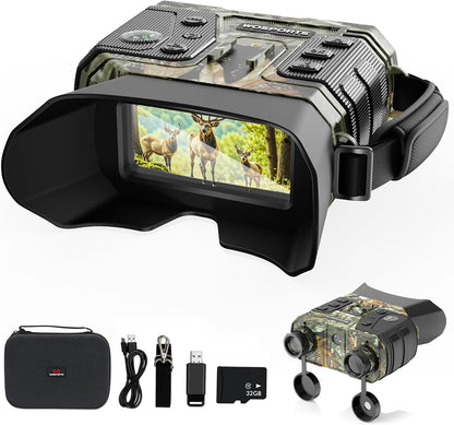 WOSPORTS 4K Infrared Night Vision Goggles – 1300FT Range, 8X Digital Zoom, 32GB Card, 15H Battery, Suitable for Camping, Gift for Men - Camo