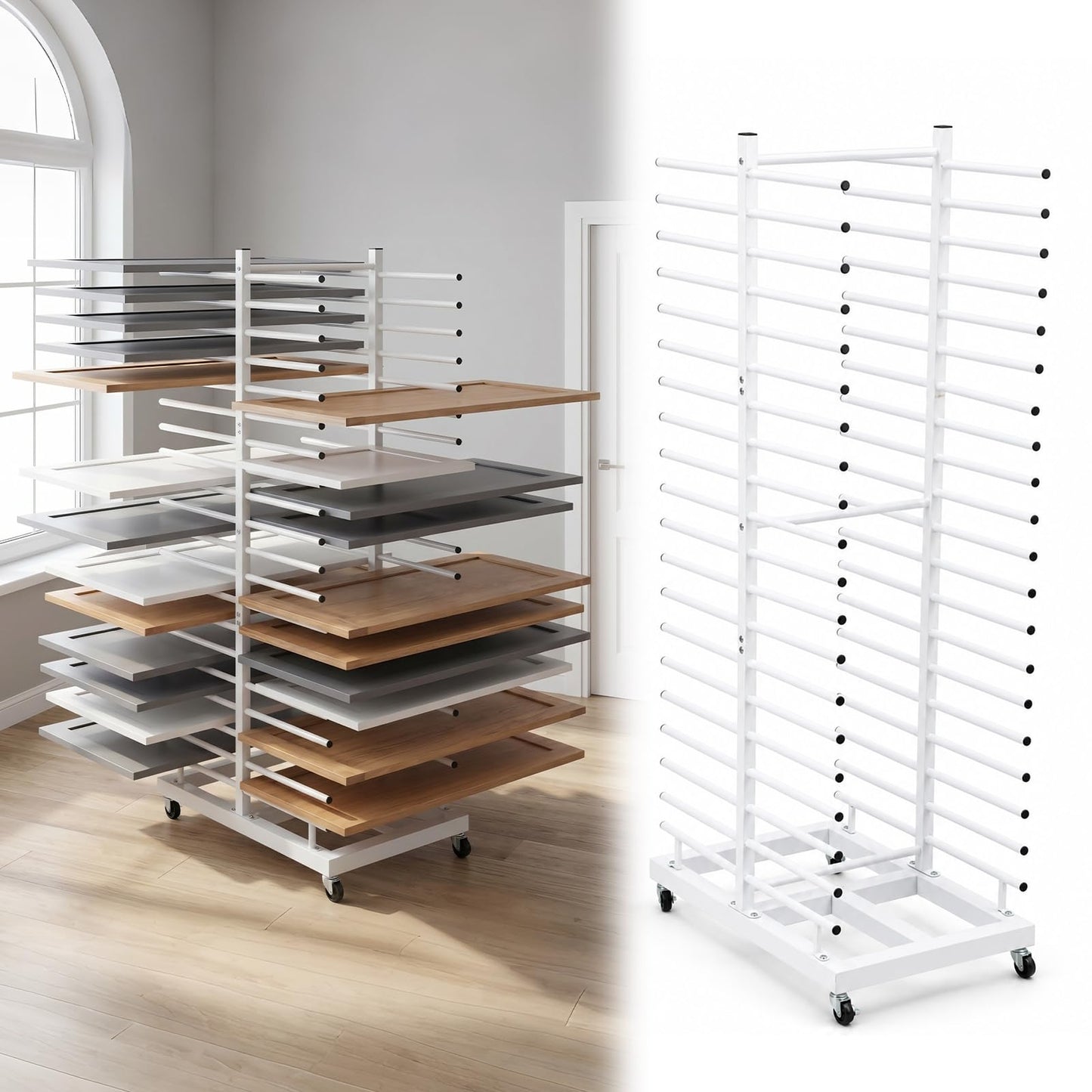 Colingmill 40 Tier Cabinet Doors Paint Drying Rack Stand with Casters Large Capacity Finishing Rack Space Saving Steel Door Drying Stand for Paint Stain Spray Workshop Wood Panels Doors