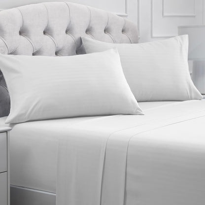 Mellanni King Sheets Set - 4 PC Hotel Luxury Bedding | Extra Soft, Cooling, Wrinkle-Resistant (King, Striped White)