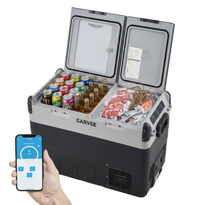 Garvee 53QT Dual Zone Car Refrigerator & Portable Freezer, Compressor Cooler with App Control, -4°F to 68°F Adjustable Temperature for Camping, RV, Truck, Home Use
