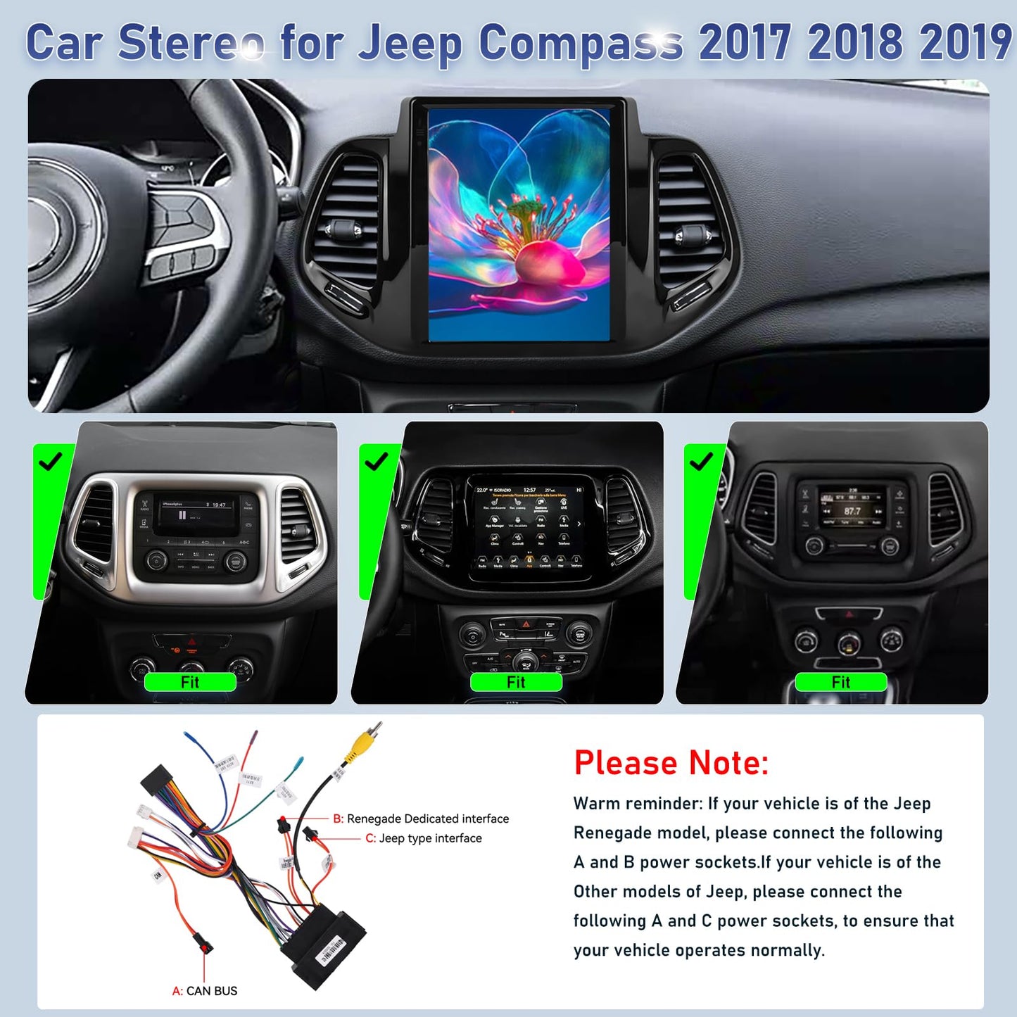[2G+64G] Volxcereo Car Radio for Jeep Compass 2017 2018 2019, 9.7 inch Vertical Android Touchscreen Stereo with Carplay/Android Auto, GPS Navigation, WiFi, Bluetooth, SWC, FM/RDS, EQ