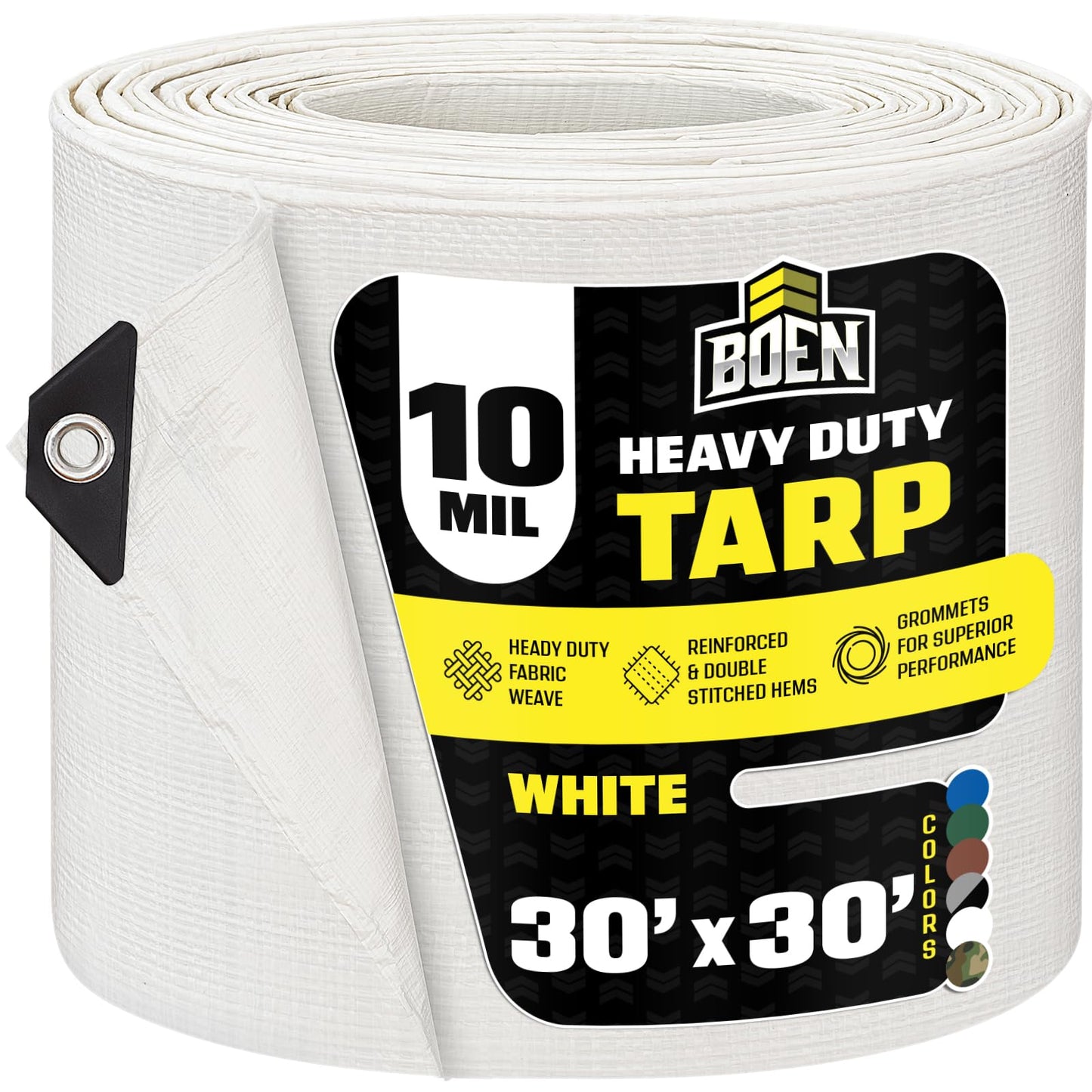 Heavy Duty Tarp Waterproof Large Cover |White, 30' x 30' 10 Mil Thick | Rip Proof Tarps | Thick Weave Material, UV Resistant Great for Tarpaulin Canopy Tent, Boat, RV or Pool Cover