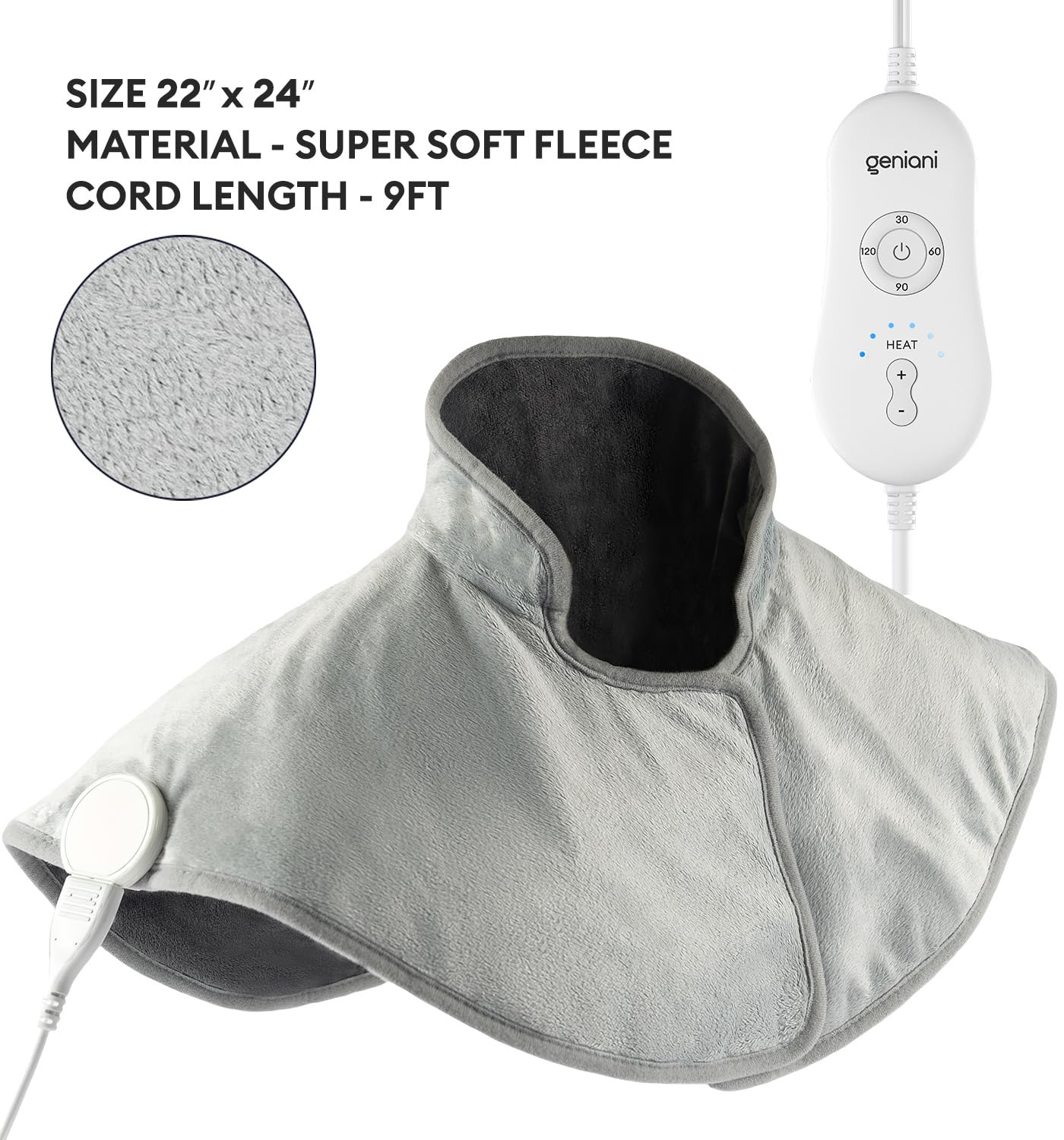 GENIANI Electric Throw - XL Electric Heating Pad for Back Pain & Cramps Relief, Birthday for Women Men Auto Shut Off, Machine Washable, Heat Pad for Neck & Shoulder, 12×24", Tabby Gray
