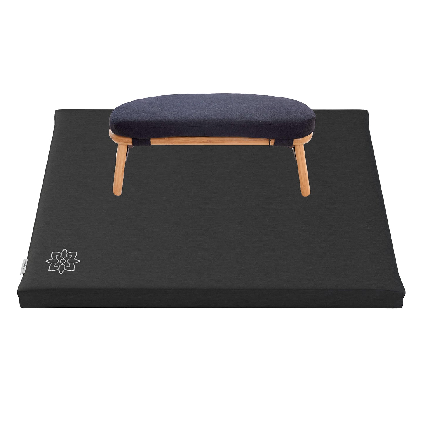 Mindful Modern Bamboo Bench and Zabuton Meditation Mat Bundle - Small Kneeling Meditation Bench with Locking Magnetic Hinges - Wooden Kneeling Ergonomic Bamboo Seiza and Mat for Meditation