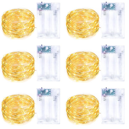 6 Pack Fairy Lights Battery Operated with Timer Silver Wire Mini 13FT 40LED Waterproof Cuttable Twinkle Christmas String Lights for Home Bedroom Wedding DIY Centerpiece Birthday (Warm White)
