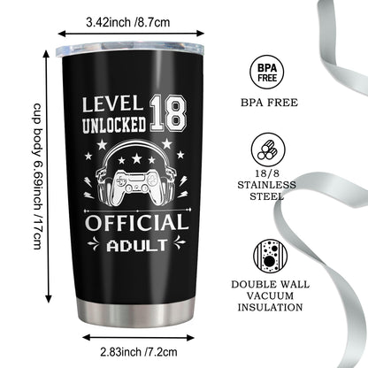 Vuxoye 18th Birthday Gifts for Boys, 18th Birthday Decorations for Boys, 18 Year Old Boy Birthday Gifts, Gift for 18 Year Old Boy, 2007 Bday Present for him, Happy 18th Bday Tumbler 20oz 1PC