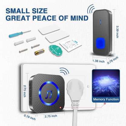 SURFOU Wireless Loud Waterproof Doorbell, Easy installation, 1300ft Range, 55 Chimes 5 Adjustable Volume Levels, LED Flash (1 Button +2 Receivers)