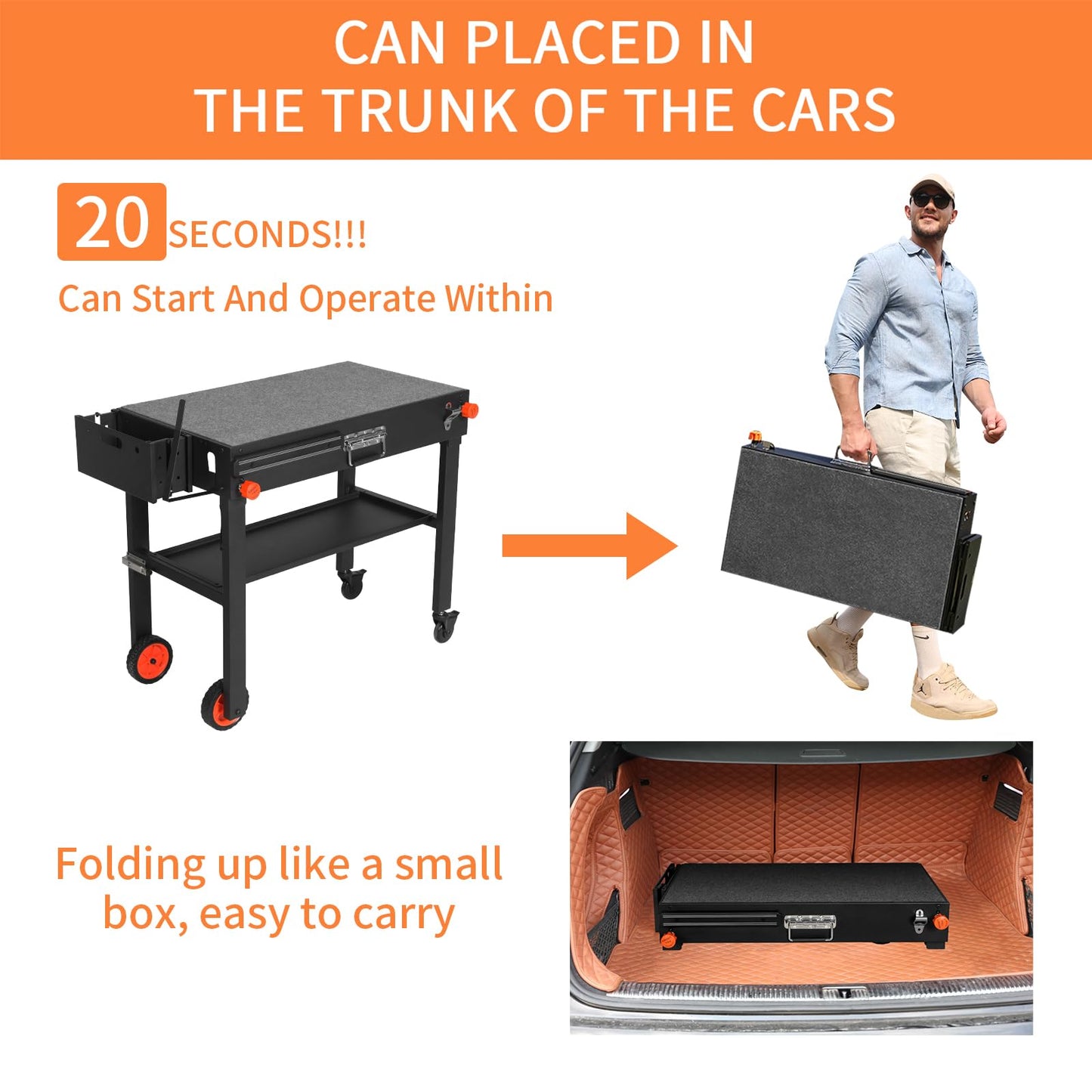 JiRiCHMi Blackstone Griddle Stand, Portable Outdoor Grill Table, Foldable Grill Cart With Wheels Fit 22 Inch or 17 Inch, Camping Folding Pizza Oven Tables Fit Ninja Grill and Weber，Blackstone Table