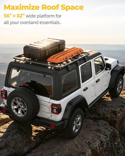 Trumgeta Roof Rack Platform Fit for Jeep Wrangler JL 2018-2026, 56" x 82" All Aluminum Rooftop Cargo Rack with T-Slot System, 1000 lbs Static Load, Overland Rack for Rooftop Tent Camping Gear