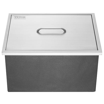 Happybuy Drop in Ice Chest 23''L x 17''W x 12''H with Cover 304 Stainless Steel Drop in Cooler Included Drain-Pipe and Drain Plug Drop in Ice Bin for Cold Wine Beer