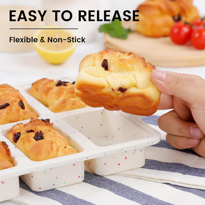 Vinino Compact 8-Cavity Mini Silicone Loaf Pan Cream for Recipe Testing