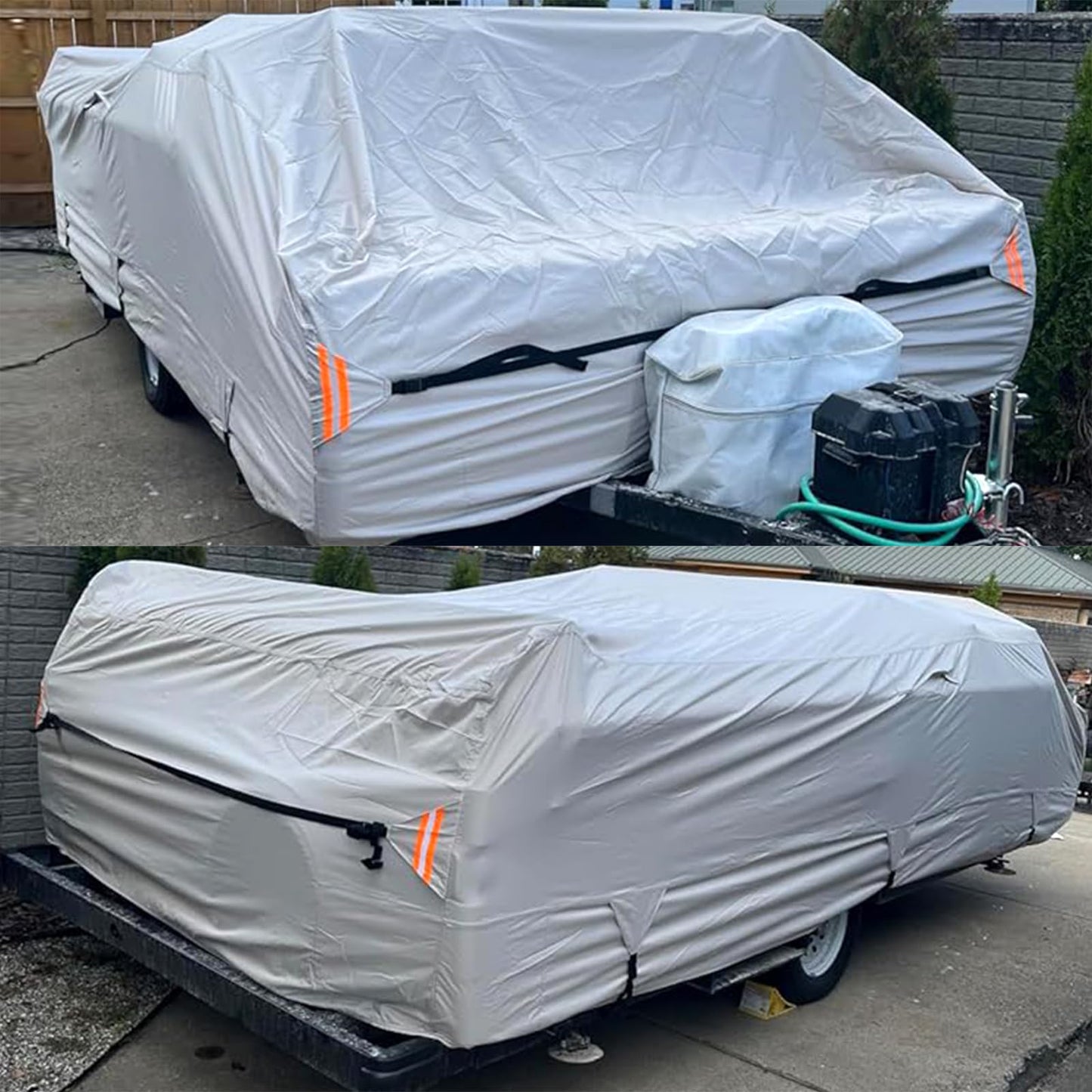 Tuszom True 900D Oxford Anti-Scratch Pop Up Camper Trailer Cover, Upgraded Waterproof Anti-UV Folding Camping RV Cover, Fit 12'-14' with 7 PCS Reinforced Windproof Straps for Motorhome