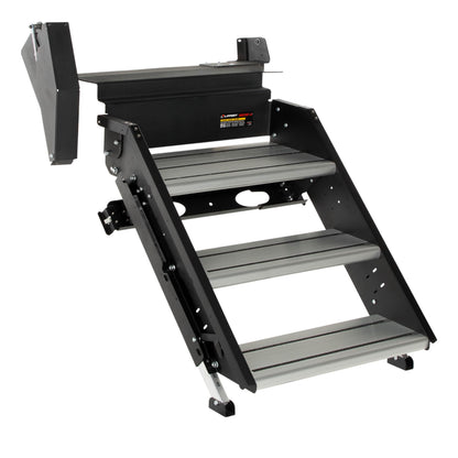 Lippert Solid Step 4.0 Premium Triple RV Camper Entry Steps with Lift Assist Gas Struts, 26" Step Width, XL Top Tread, 8" Rise, 500-lb. Weight Capacity, Adjustable Legs, Recessed Feet - 2024056998