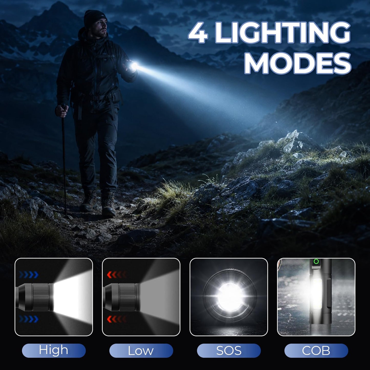 KunHe 20 Pack Rechargeable Flashlight with COB Side Light 430 Lumens Zoomable Beam 3 Modes Front Light Compact Aluminum Flashlight for Home Camping and Emergency Use