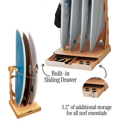 LISS Spirit Rack, Vertical Surfboard Rack Stand Holder for 3 & 4 Boards, Indoor Surf Rack Storage Display for Longboard, Shortboard, Snowboard, Wakeboard, Skateboard Up to 10Ft Long