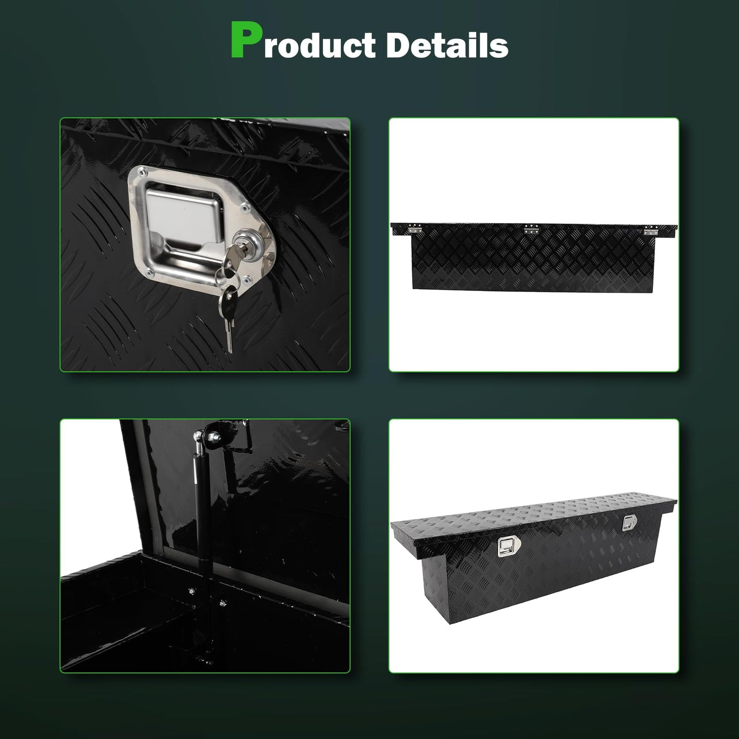 SCITOO 60" Aluminum Diamond Plate Truck Bed Tool Box,Heavy Duty Crossover Storage for Most Full Size Pickups,Lockable Weatherproof Chest,Fits 60"WX14"DX14"H Truck Beds,Easy Access to Load and Unload