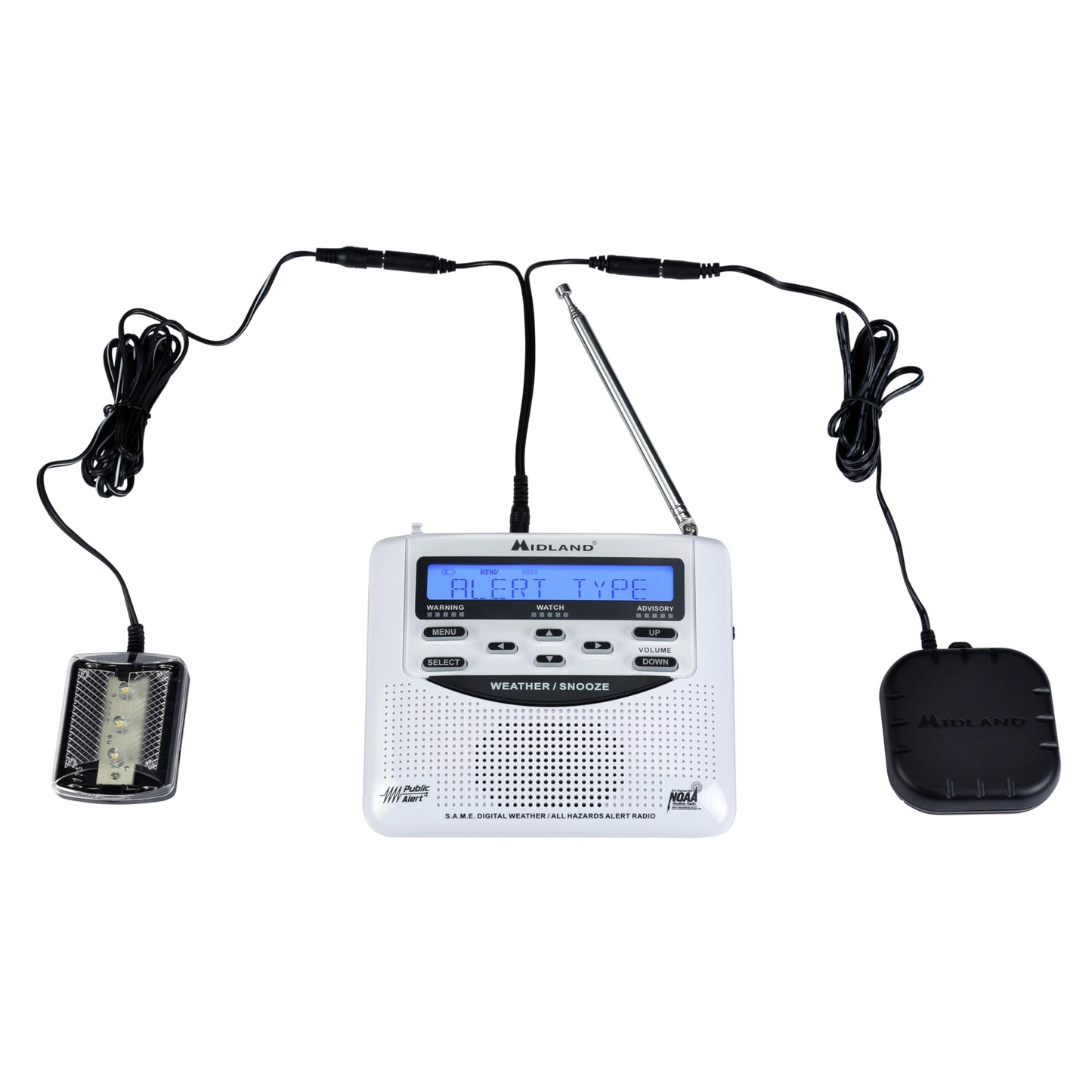 Midland - NOAA Emergency Radio Bundle with Strobe Light and Pillow Shaker