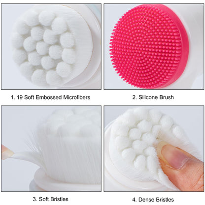 Face Brush 2 in 1, Facial Cleansing Exfoliating Scrubber Brush, Silicone Double Side Manual Face Wash Scrub Brush with Soft Bamboo Charcoal Fiber for Deep Pore Cleansing, Massaging, Skin Care