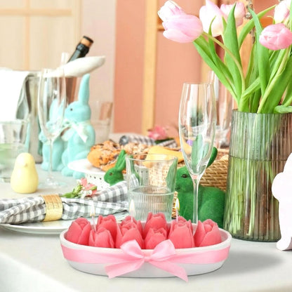 Treela Tulip Candle Gift for Women Teacher Appreciation Gifts 8.7inch Large Pink Tulips Dough Bowl Candle Table Centerpiece Flower Shaped Scented Aesthetic for Birthday Graduation Back to School