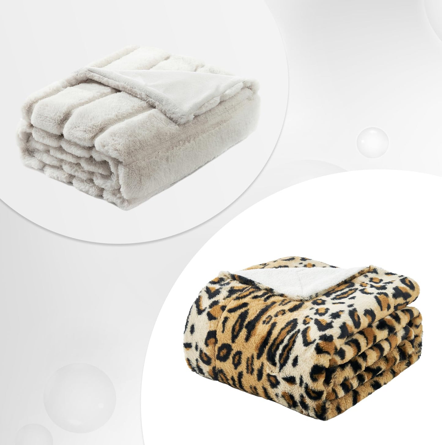 Cozy Bliss Faux Fur Throw and Leopard Print Faux Fur Throw Blanket