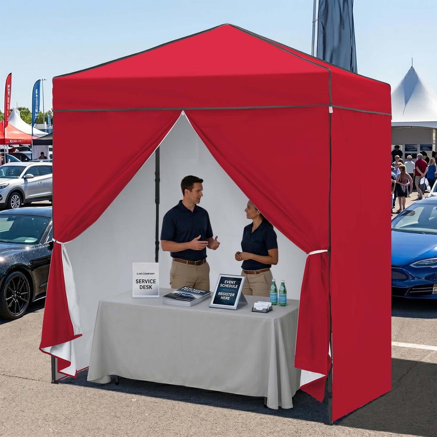 EAGLE PEAK 6x4 Instant Pop Up Canopy Tent with 4 Side Wall Panels, Straight Leg Sun Shelter, Portable Canopy with Carry Bag for Camping, Beach & Sports, Red
