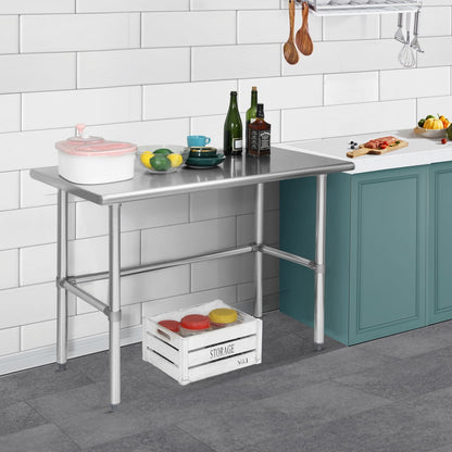 Hally Open Base Stainless Steel Table 24 x 36 Inches, NSF Commercial Heavy Duty Prep & Work Table with Backplash and Galvanized Legs for Restaurant, Home and Hotel