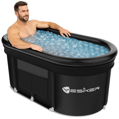Yesker 110-Gallon Oval Ice Bath Tub with Storage Bag, Multi-Layered Portable Cold Plunge Tub with Cover, Drop-In Bathtub Foldable for Athletes, Home Gym, Outdoor Use