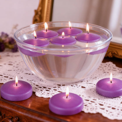 3 inch Purple Floating Candles 8-9 Hours Floating Candle for Centerpieces 30 Packs Unscented Floating Candles 3” Water Candles for Cylinder Vases, Pool, Wedding