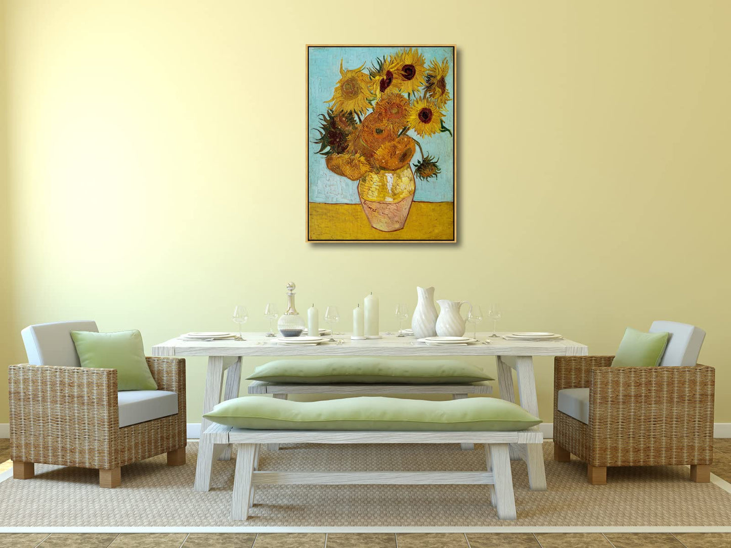 Wieco Art Framed Wall Art Canvas Prints of Sunflower by Vincent Van Gogh Paintings Reproduction Abstract Wall Decorations for Living Room Golden Frame