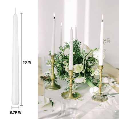 Taper Candles White, Set of 8 Odorless and Smoke-Free 10-Inch Taper Candles, Long Burning, Paraffin Wax with Cotton Wick, Burns Approximately 7-8 Hours
