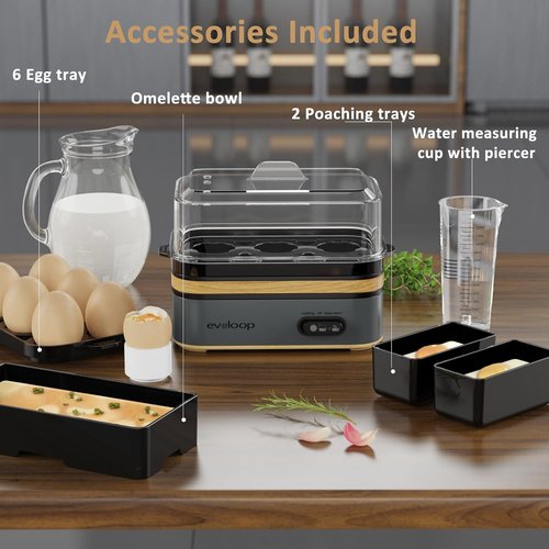 Evoloop Electric Egg Cooker - Rapid 6 Egg Capacity for Soft, Medium, Hard Boiled & Omelets | BPA Free, Auto Shut-Off