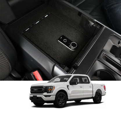 Center Console Gun Safe Vault - WASAI Premium In-vehicle Console Lock Box Compatible with Ford F-150 2021-2024, Fingerprint Lock with Key.