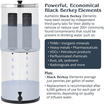 Crown Berkey Gravity-Fed Water Filter System 6 Gallon with 2 Black Berkey Elements, 2 PF-2 Fluoride and Arsenic Reduction Elements