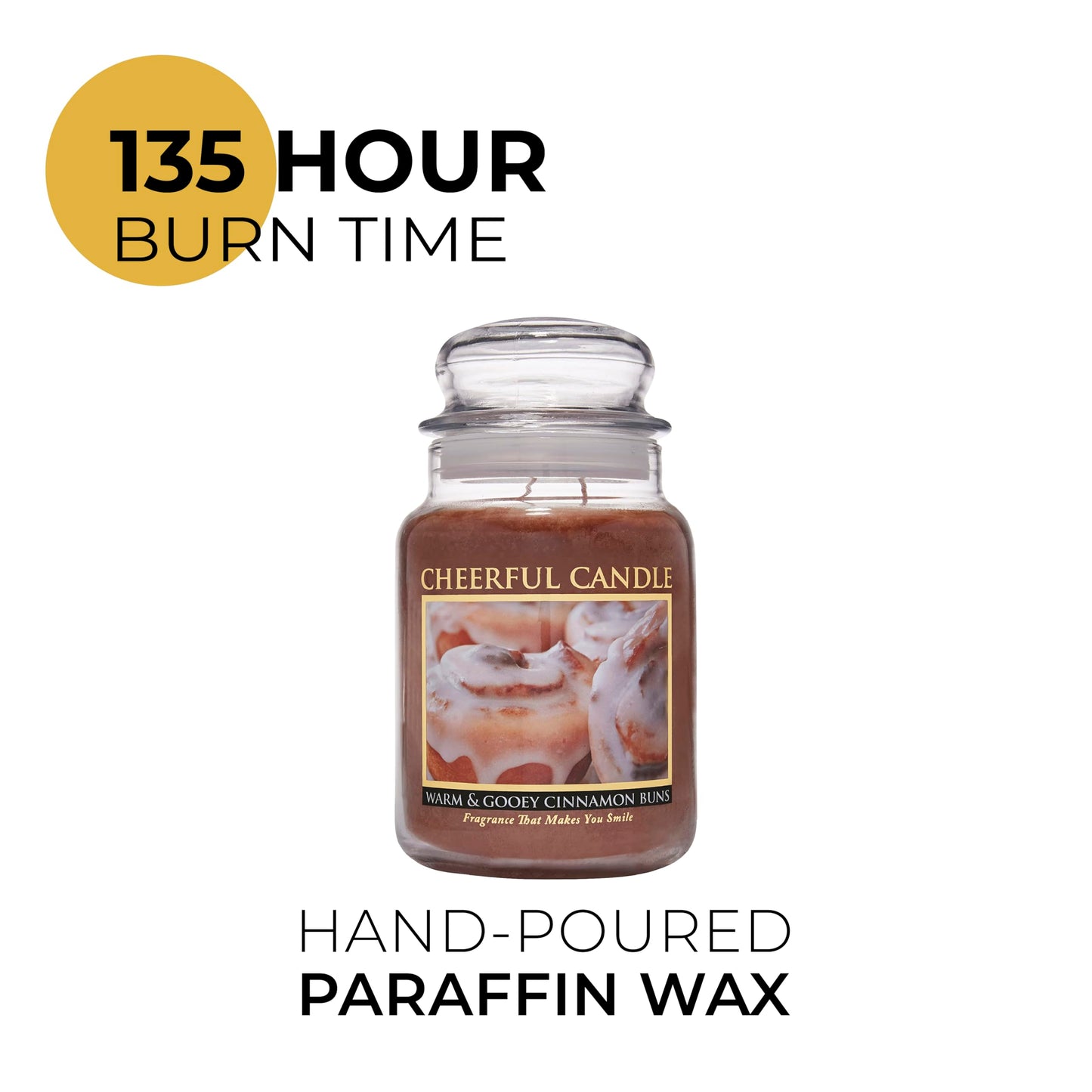 A Cheerful Giver - Warm & Gooey Cinnamon Buns Scented Glass Jar Candle (24 oz) with Lid & True to Life Fragrance Made in USA