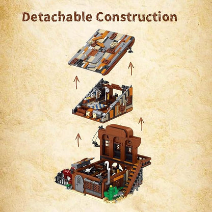 Western Bar Modular Building Set for Adults Wild West Cowboys Cabin with Horses &amp LED Lights Collection House Set for West Lovers (1834 PCS)