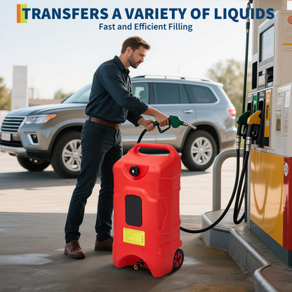 PeacefulHues Upgraded 16 Gallon Gas Tank, Heavy-Duty Fuel Can with Manual Transfer Pump & 10FT Hose, Portable Gas Can with Casters, Leak-Proof Gas Container for Lawn Mowers, Tractor, Boat, Snow Blow