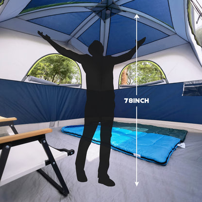 UNP Tents 6 Person Waterproof Windproof Easy Setup,Double Layer Family Camping Tent with 1 Mesh Door & 5 Large Mesh Windows -10'X9'X78in(H) (Dark Blue)