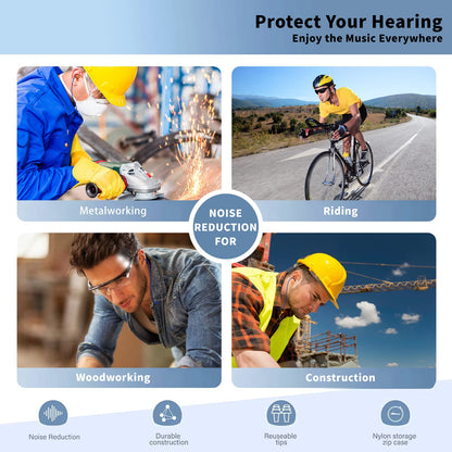 Cuzabe Ear Plugs Bluetooth Headphones for Work, Neckband Wireless Earbuds, Noise Reduction in-Ear Earphones with Mic and Controls, Waterproof Earbuds with 20 Hours Battery, for Industrial Safety