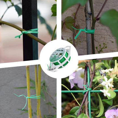 Skiennix Twist Ties - All-Purpose Coated 328 Feet Garden Plant Support Ties | Reusable Green Twine for Gardening & Cable Organization