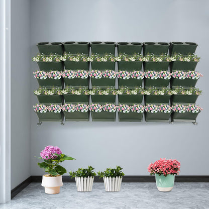 Self Watering Vertical Wall Planter with 30 Plant Pots, Wall-mounted Flower Pot Holder with Drainage Holes, Indoor Outdoor Living Wall Hanging Planter for Flower, Herb, Vegetable, and Fruit, Green