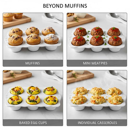 Hiceeden 2 Pack Ceramic Muffin Pans, 6 Cups Non-stick Muffin Tin Cupcake Baking Pans with Handles for Muffin Cakes, Egg Tarts, Mousse, Pot Pie, Jelly
