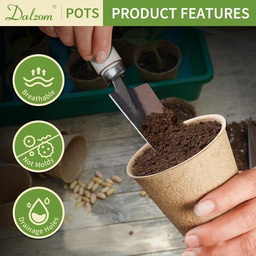 Dalzom® Biodegradable Peat Pots - 60Pcs 3.1” Seedling Containers with Drainage Holes & Labels