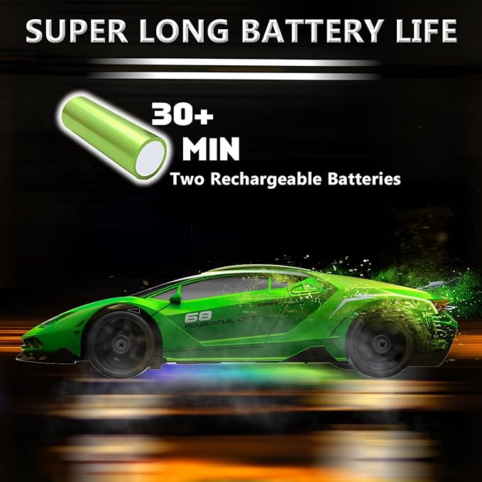 RC Drift Car 1:24 Remote Control Car 4WD 15KM/H High Speed Racing Sport Car with LED Lights RC Cars Toy for Kids Boys Girls Adults Gifts Birthday Christmas Rechargeable Batteries
